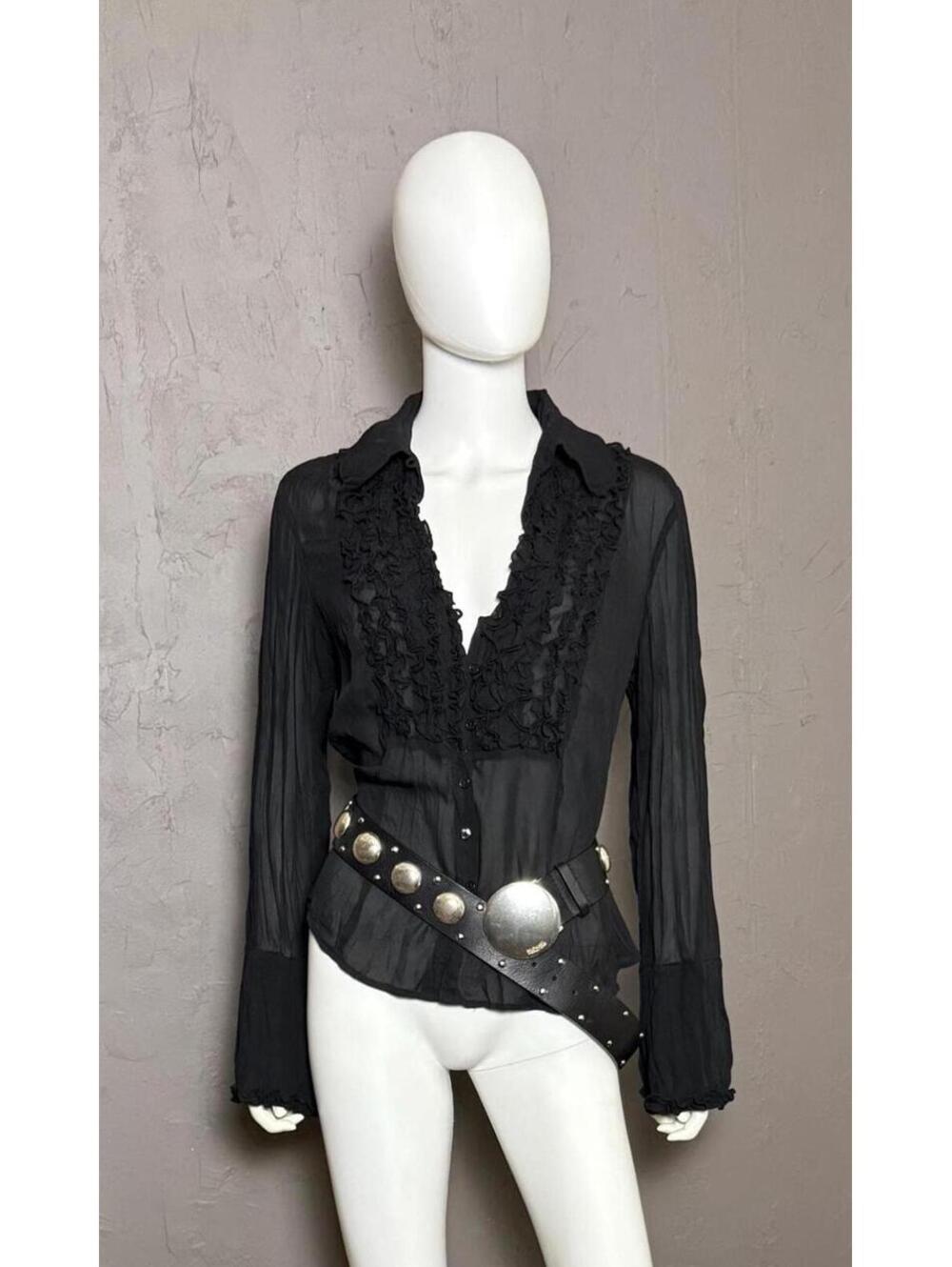 Vintage Statement Belt Black Leather + Large Silver Discs by Michael KORS sz XL
